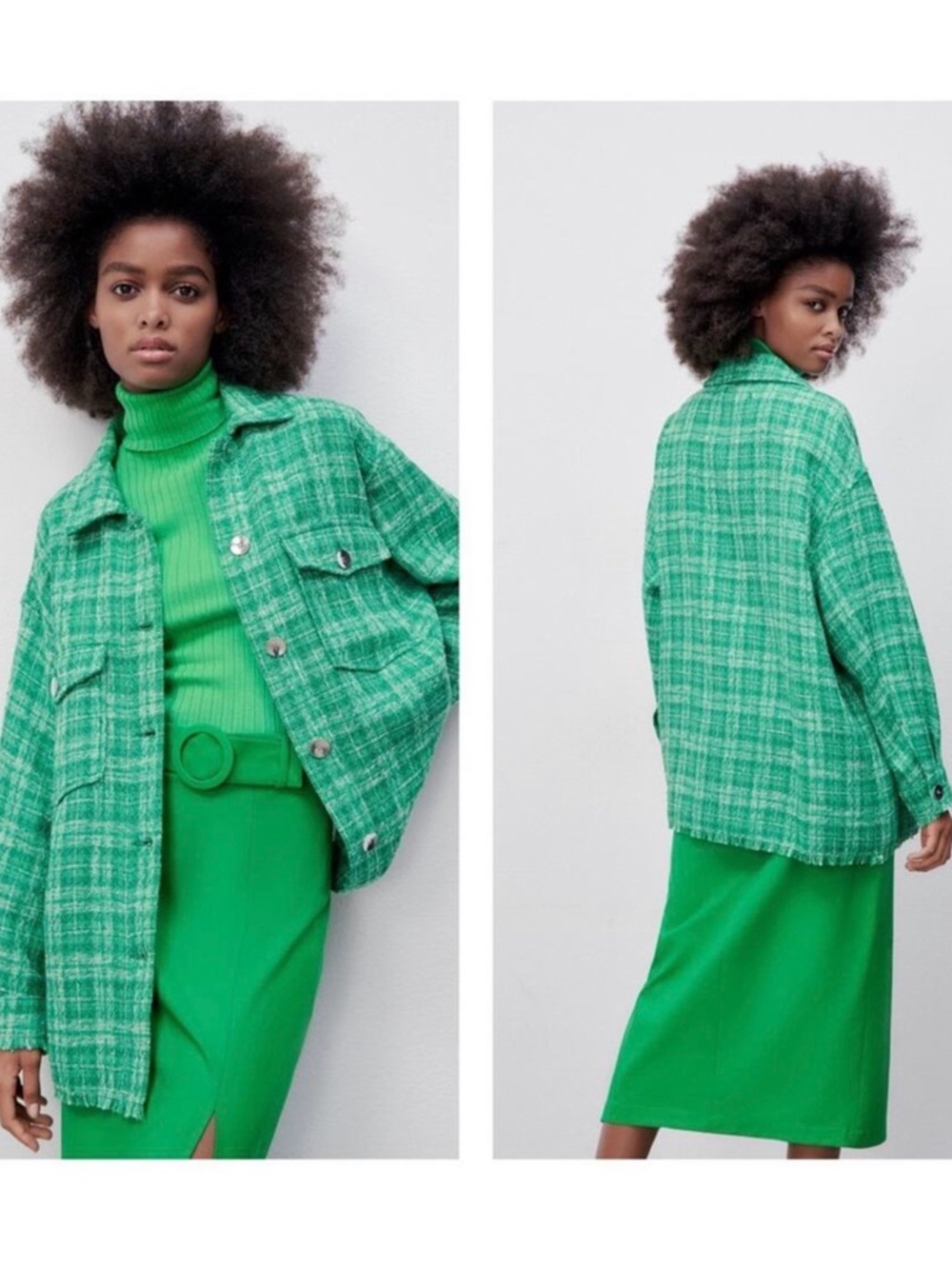 Zara Green Plaid Button-Front Jacket